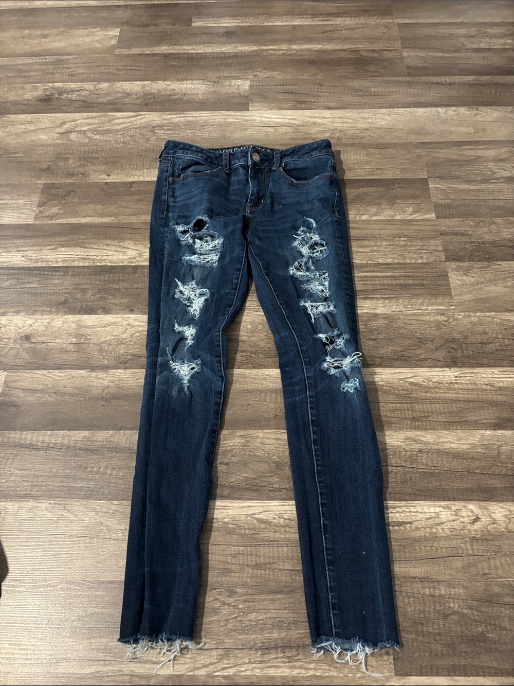 American Eagle Outfitters Dark Blue Distressed Skinny Jeans